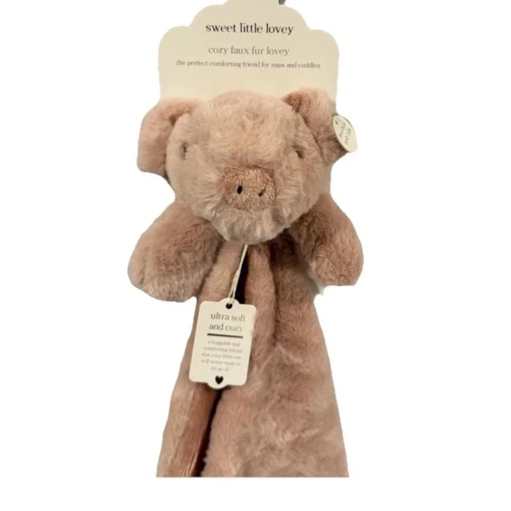 Baby Pink Pig Lovey Farm Animal Plush Newborn Rosette Security Blanket Toy NWT - Picture 5 of 6